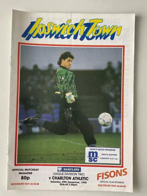 Ipswich Town V Charlton Athletic. 29Th December 1990. Division Two.