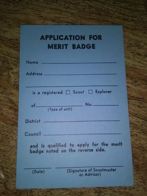 Boy Scout - BSA - merit badge application card