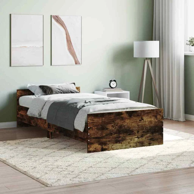 LECHNICAL BED FRAME Smoked Oak 90x200 Engineered Wood,Bed Frame,Bed
