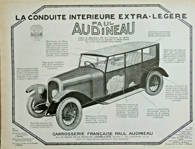 Publicité De Presse 1926 Carrosserie Française Paul Audineau Conduite Intérieur
