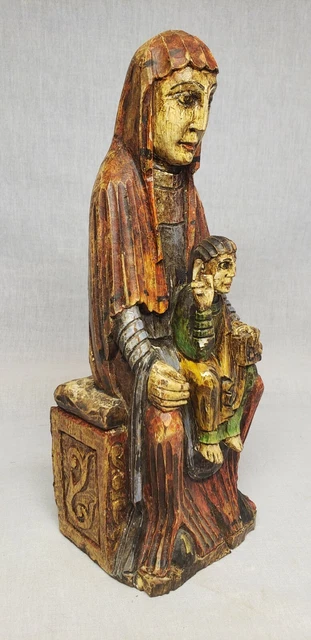 Beautiful Polychrome carved wood santos of Madonna & Child Carved Wood Statue !!