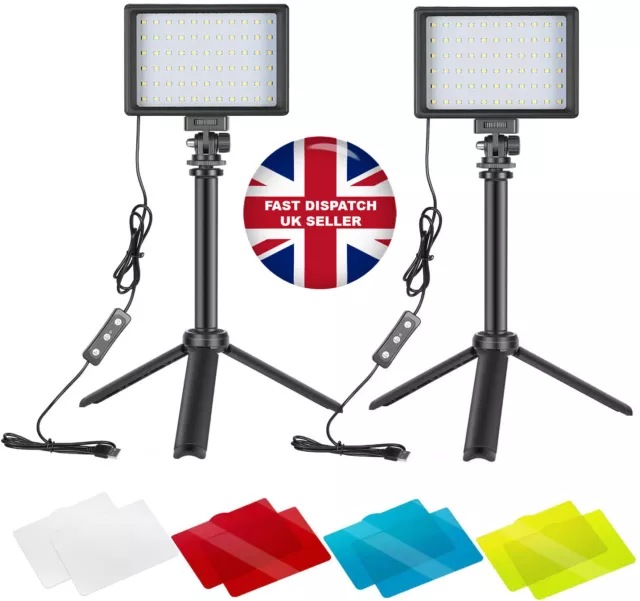 2 Pack Neewer Dimmable 5600K USB LED Video Light with Adjustable Tripod Stand