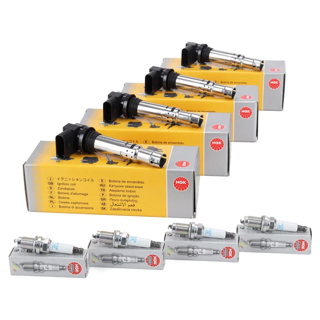 4x NGK Zündspule + 4x Zündkerze für VW GOLF 5 6 PASSAT TIGUAN TOURAN A3 1.4 TSI