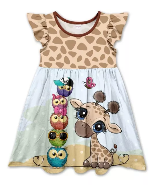 NWT Penelope Plumm Girls Size 6 Flutter Sleeve Ruffle Giraffe Owls Dress