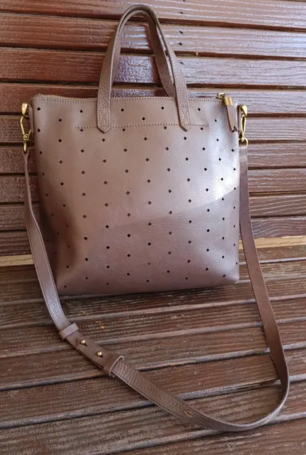 MADEWELL The Zip Top Transport tote Brown leather bag purse Perforated Edition