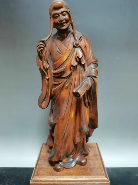 Chinese Boxwood Carved Dharma Figure Statue Sculpture Home Antique Collection