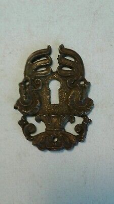 Antique Cast Brass Skeleton Key Hole Cover Escutcheon