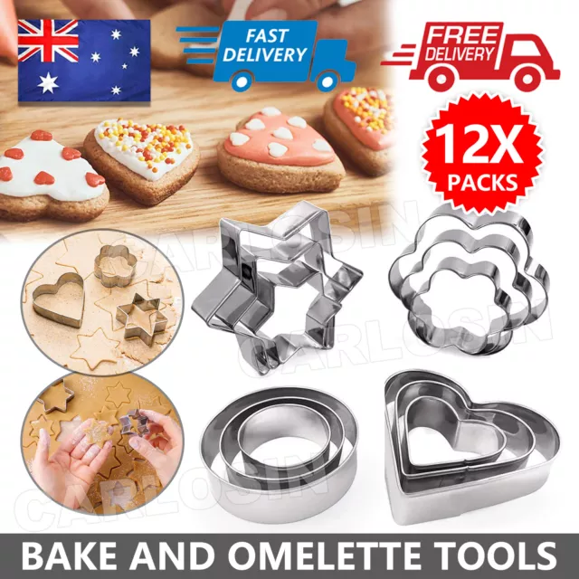 12 pcs Biscuit cookie Cutter set star round flower heart shape cutters mould DIY