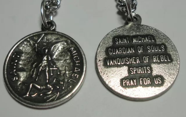 Pewter St Michael the Archangel "Guardian of Souls" Holy Medal on 24" chain