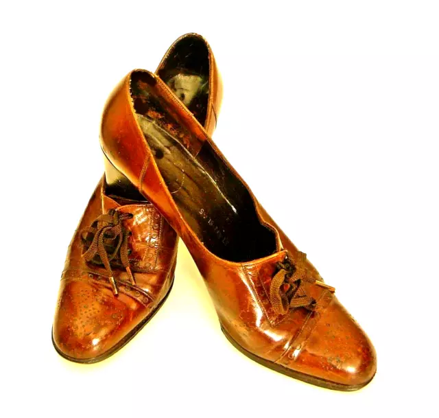 Booties Oxford Pumps Sz 6.5 RARE Vintage 1930s/1940s Retro Cap Toes Heels Brown