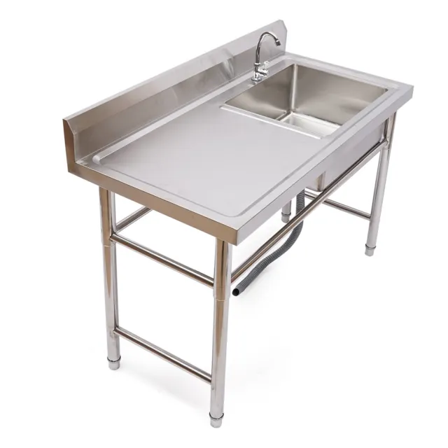 Commercial Kitchen Sink Prep Table w/Faucet Stainless Steel Single Compartment