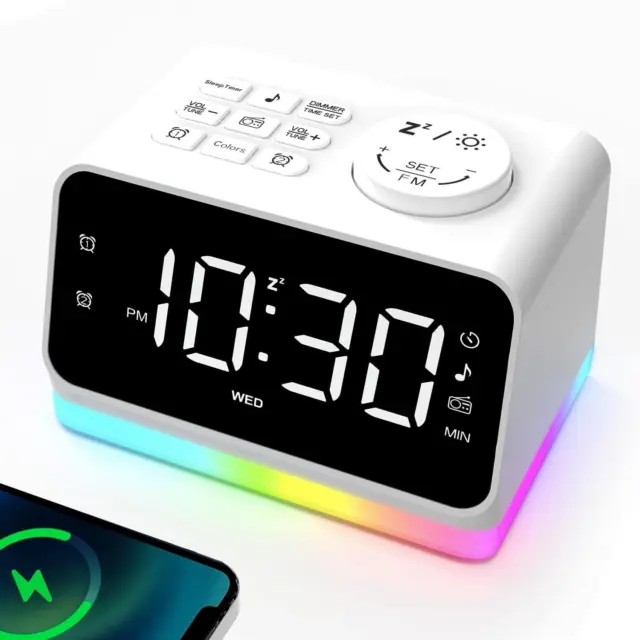 Numérique Radio-Réveil Avec RGB LED Lumière 2 USB Ladeanschlüsse 2 Alarme Snooze