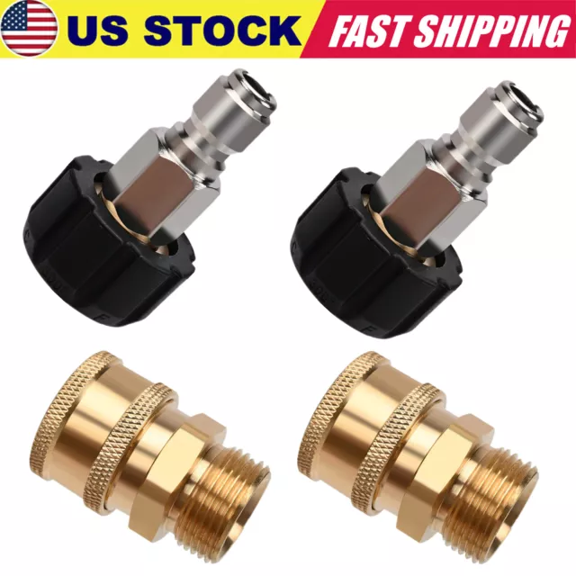 4 Pieces Pressure Washer Quick Connect Fittings, M22 14mm to 3/8 Inch Adapter US