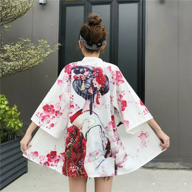 Lady Girls Japanese Kimono Coat Loose Yukata Outwear Tops Retro Floral Fashion