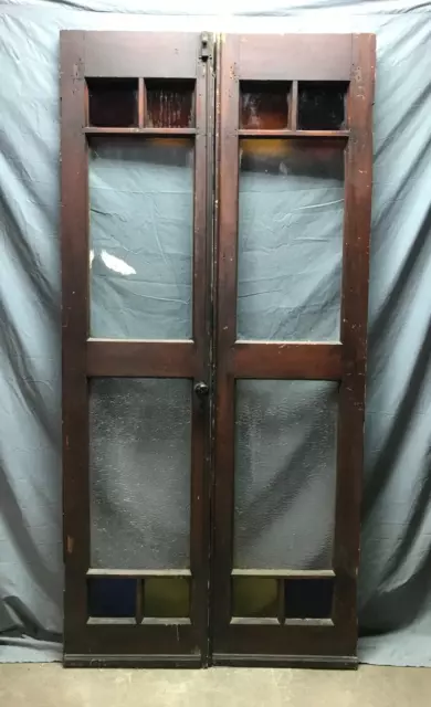 Antique Pair 6 Lite Exterior Double 19x80 Doors Textured Stained Glass 1602-22B
