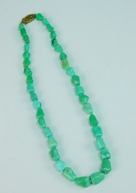 Antique Chinese Knuckle Bead Turquoise Sterling Necklace ~ 17" Long 28.2 grams