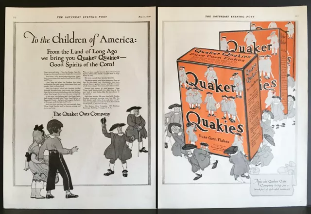 1920 Quaker Oats Quakies Corn Flakes 2-Page Vintage Print Ad