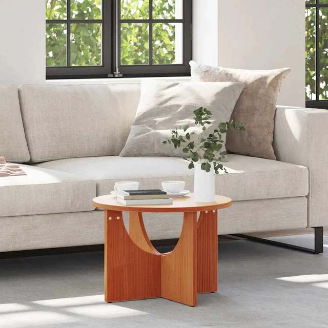 Table Basse Ronde En Bois Massif 75x75x42 Cm - Naturelle, Int/ext, 18kg