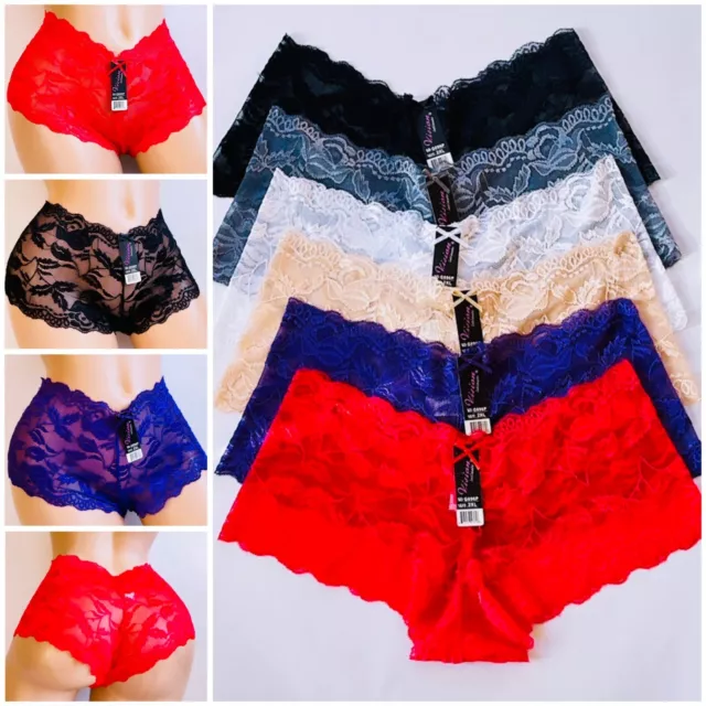 4pc Womens Crotchless Cheeky Boxer Boy Shorts Lace Panties Lingerie  Underwear XL