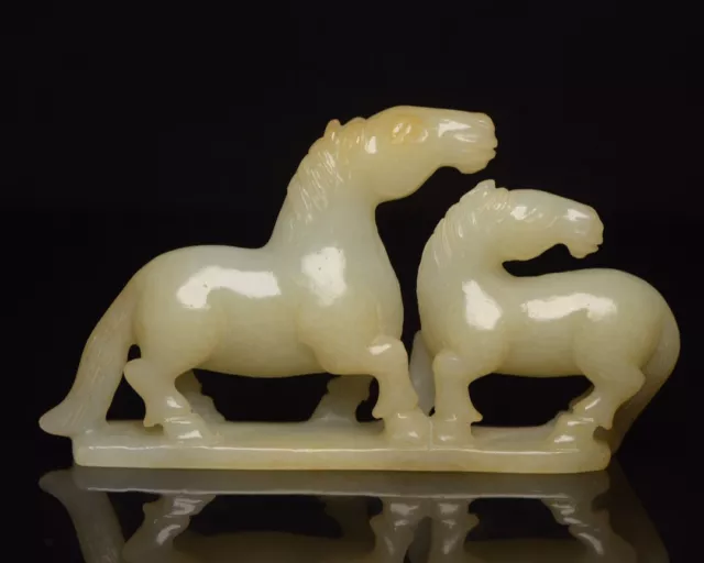 Chinese Exquisite Handmade Horse carving Hetian Jade Statue