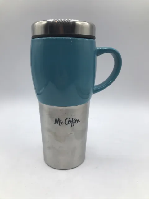 Mr Coffee 16 oz Aqua Blue Stainless Steel & Ceramic Travel Mug With Lid
