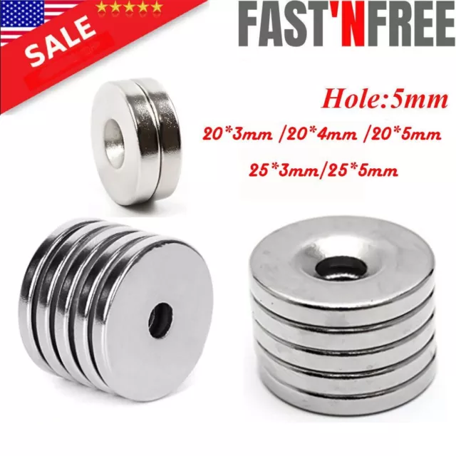 Countersunk Ring Round Disc Strong N35 Magnets Rare Earth Neodymium w/ Hole 5mm