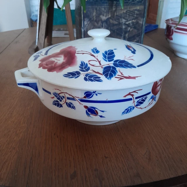 COMPOTIER COUPE A FRUIT FAIENCE KG LUNEVILLE DECOR LIBELLULE D'APRES GALLE