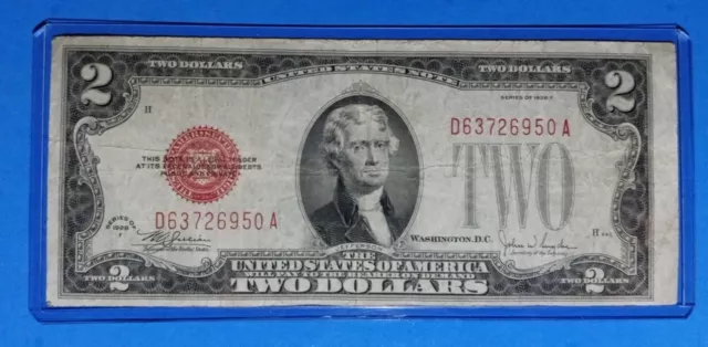 *1928 F $2 USN,Large Red Seal, F. CIRC. COND. OLD US CURRENCY! NICE !