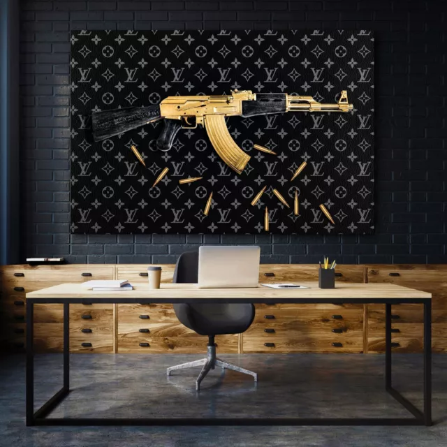 Wandbild Waffe Ak47 Lv Luxusmarke , Kunst Acrylglas , Leinwand ,Poster Home Deko