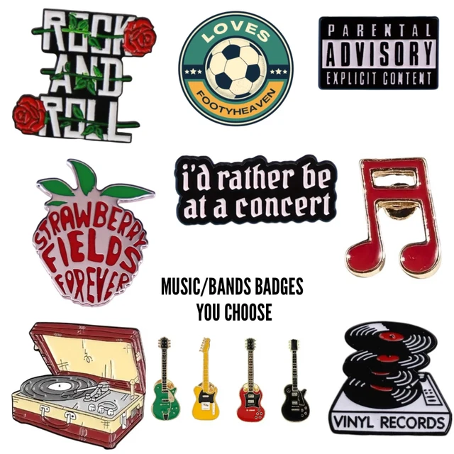 YOU CHOOSE MUSIC Themed Pin Badge Bands Badges Rock & Roll Cassette ...