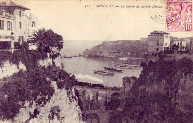 CPA 06 near Nice MONACO Le Ravin de SAINTE-DEVOTE train s/ viaduct boats 1910