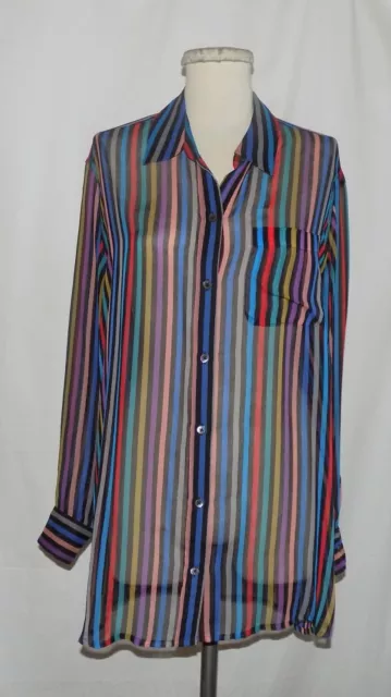 Equipment Femme Multi-Color Striped 100% Silk Sheer Button Down Shirt Blouse S