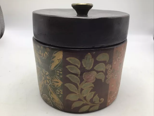 Canister Jar Stoneware Hand Painted Earth Tones India Heavy Ceramic Pottery Med