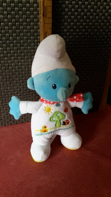 Peluche doudou Bébé SCHTROUMPFS écharpe rouge à pois et coccinelle brodée 22cm 