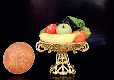 New OOAK Ornate Dollhouse Miniature Realistic Filigree Fruit Bowl Hand Made $60-