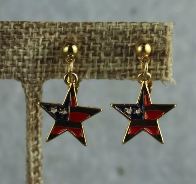 Vintage 2002 Avon Americana Star Patriotic Red White Blue Clip Earrings