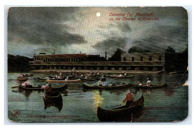 Postcard Canoeing (by Moonlight) on the Charles at Riverside, Mass A57