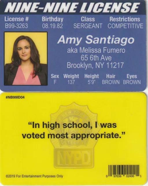 Amy Santiago - Melissa Fumero Brooklyn Nine Nine fake i.d card Drivers License