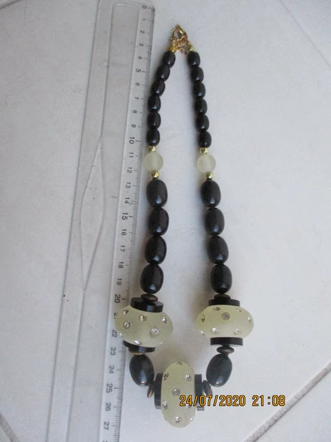 Collier Ras-du-cou Art Déco Années 1940 En Verre Noir Et Laiton - Bijou Costume Vintage Français - Occasion