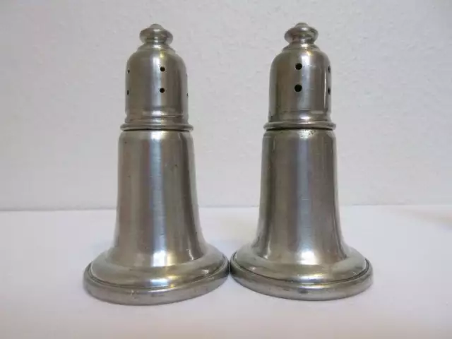 Empire Silver Co PEWTER #744 Weighted Salt Pepper Shakers w Glass Liners 1920s