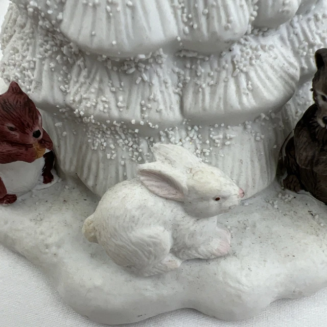Vintage White Textured Lighted Ceramic Christmas Tree Lamp Woodland Animals 4