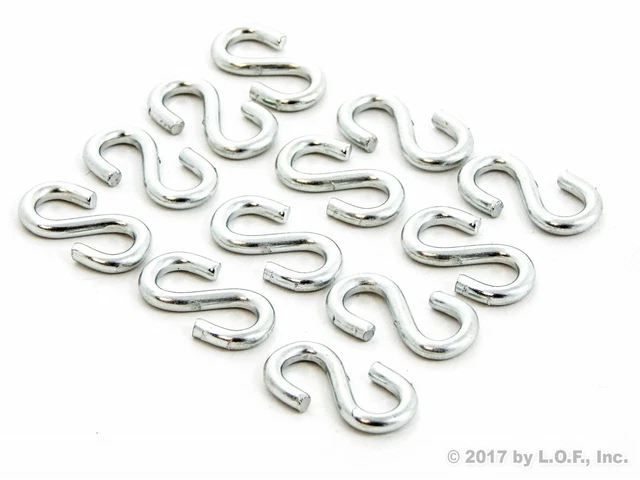 12 S Shaped Hook 1" Long x 1/2" Wide x 1/8 Inch Thick Zinc Plated Silver 42 Lbs