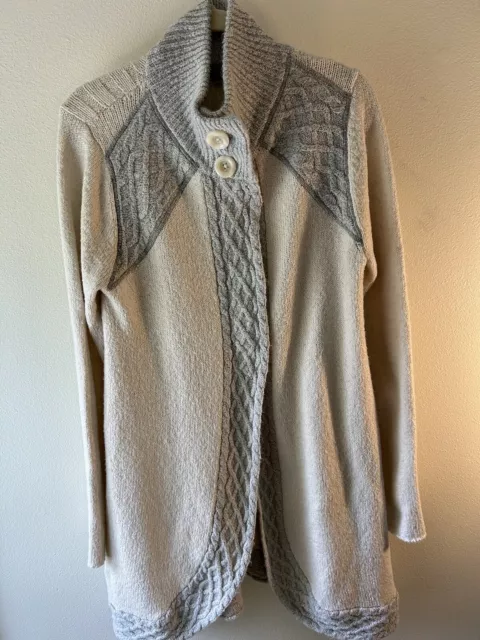 Prana Angelica Duster Cardigan Cable Knit Sweater•XL  Ivory Gray Jacket Long