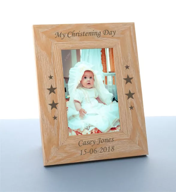 Personalised Christening Gift Engraved Wooden Photo Frame Christening Day
