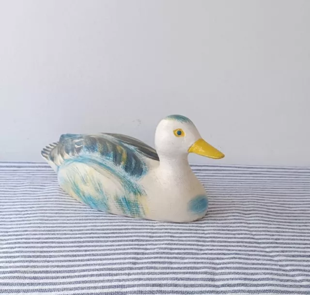 Schöne Vintage Dekoy Stil Ente handbemalt Holz rustikales Ornament Figur