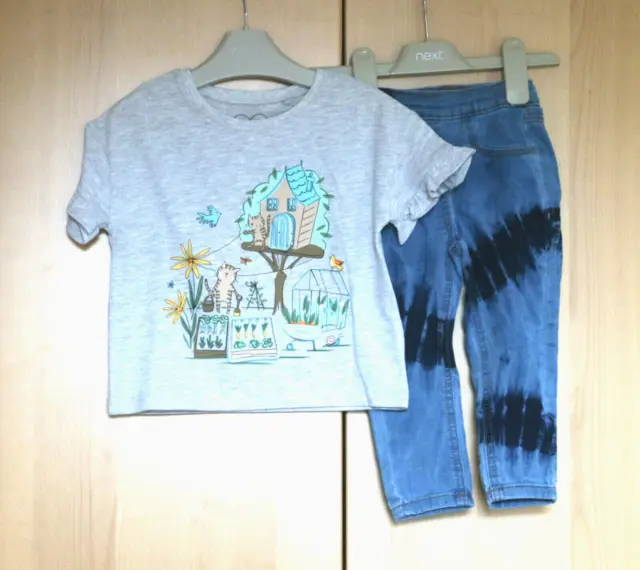 Next Baby Girls Grey Interactive Top & Blue Tie Dye Jeggings Age 12-18 Mths BNWT