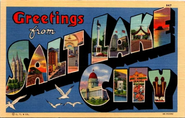 Linen Large Letter Postcard Greetings from Salt Lake City Utah UT UNP