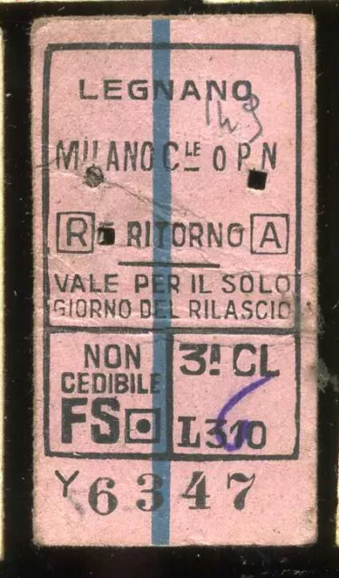 Biglietto Treno Ferrovia  Legnano Milano 149