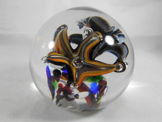 Sulfure Paperweight Boule Presse Papiers Cristal Décor Pot De Fleurs Signée
