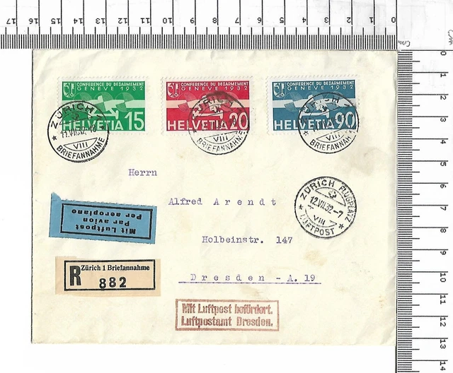 Conference du desarmement Geneve 11.vii.1932 Luftpost befördert Dresden ; 61704